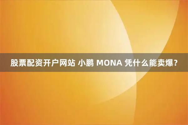 股票配资开户网站 小鹏 MONA 凭什么能卖爆？